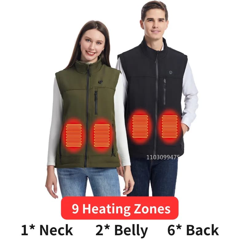 Veste chauffante USB pêche hiver - Veste chauffante 9 zones homme femme - Veste de ski randonnée hivernale