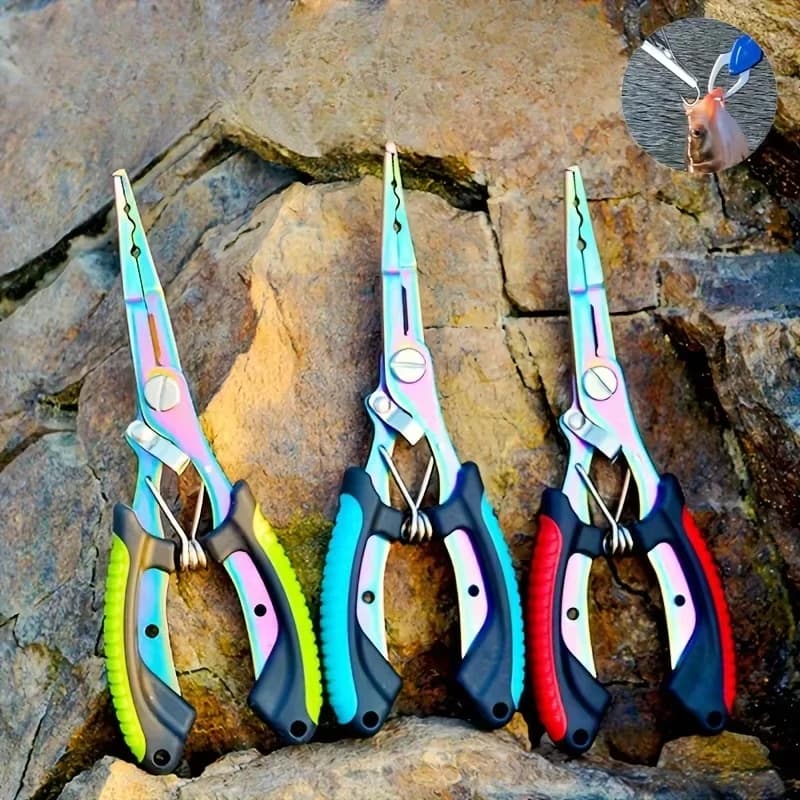 Pinces de pêche portables en titane coloré - Coupe-hameçons multifonction en acier inoxydable