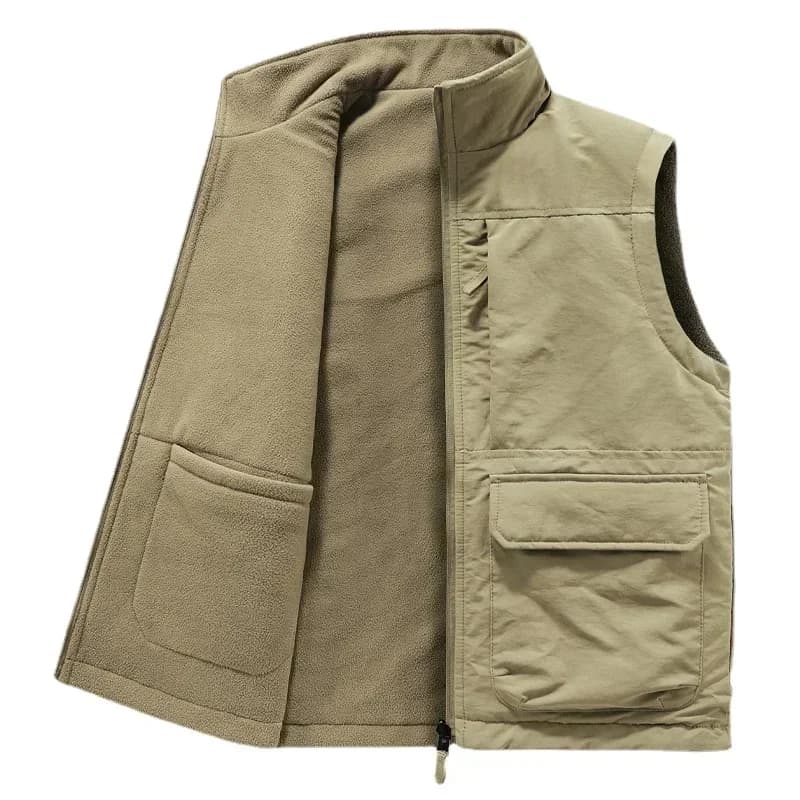 Veston réversible sans manches pour hommes - Veste d'hiver épaisse en polaire cargo coupe-vent mode travail