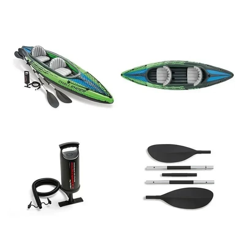 Kayak pêche gonflable portable 2 places - Bateau sports nautiques avec pagaie, pompe et sac de transport