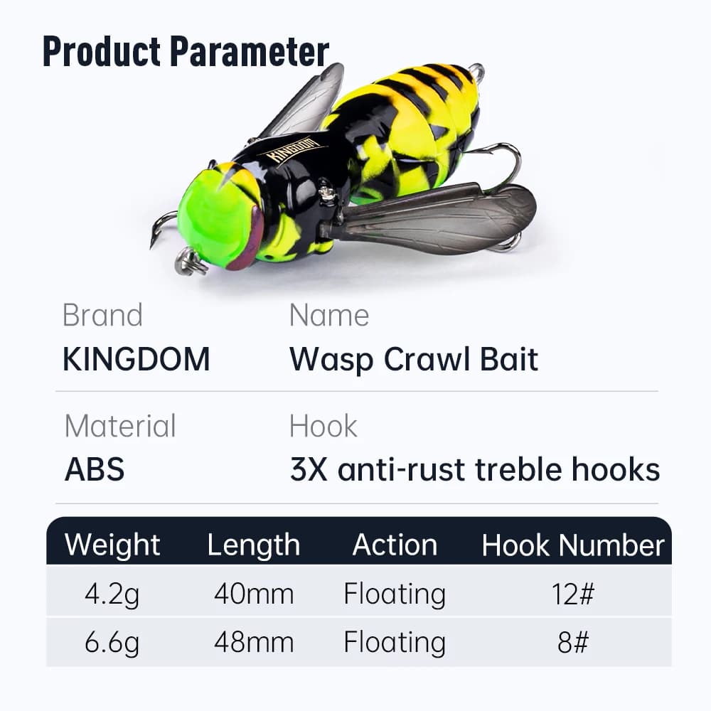 Leurre insecte flottant Kingdom Wasp - Leurres topwater bioniques pour brochet, perche et carpe