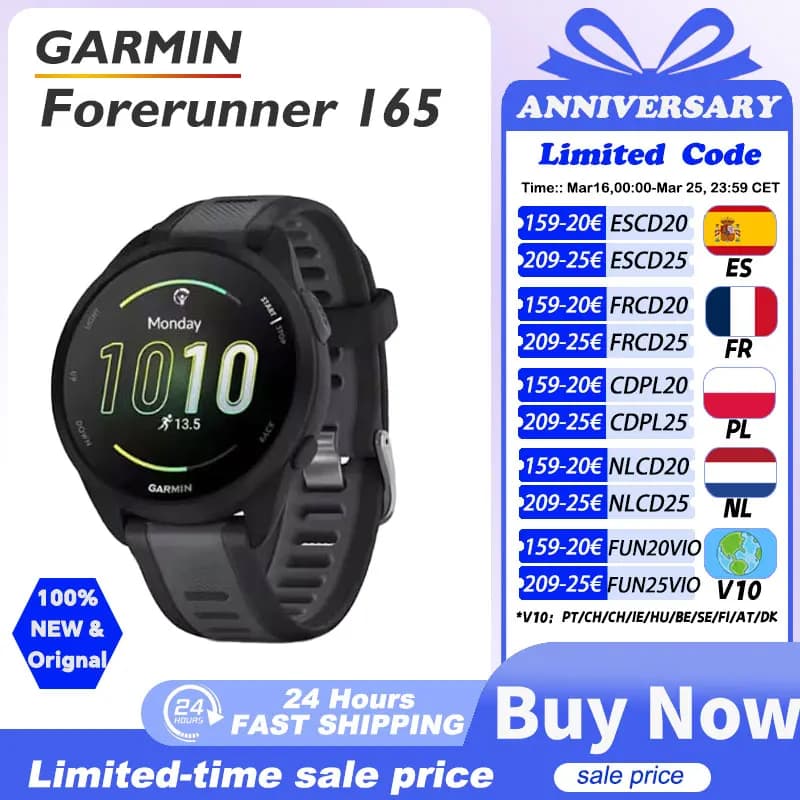 Garmin Forerunner 165 montre running capteur oxymétrie pouls suivi stress dynamique course entraînement croisé cardio