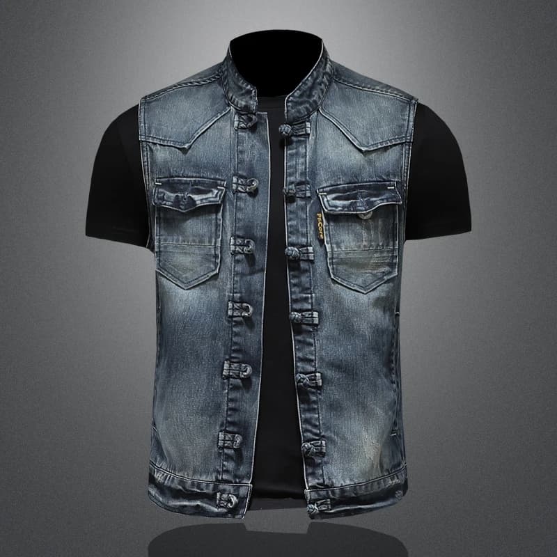 Veste en denim casual homme 2025, tendance élégante avec boucle disque et couleur unie - qualité boutique