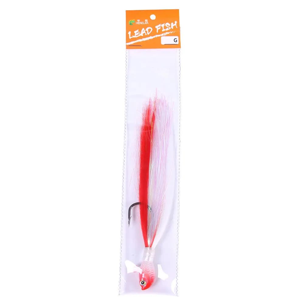 Leurre de pêche jig Bucktail avec œil 3D et barbe en plumes pour leurre de 7g à 56g