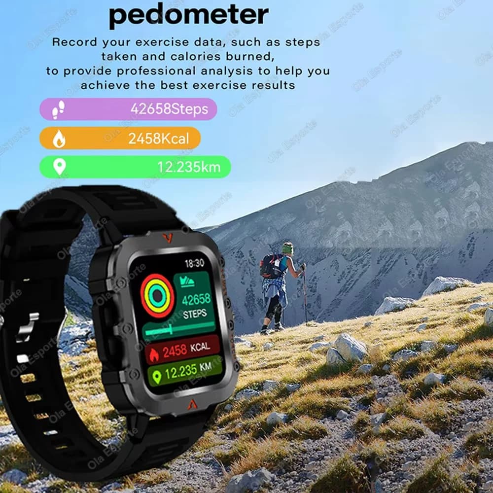 Montre connectée homme : appels Bluetooth, suivi sommeil et fréquence cardiaque, lampe LED étanche Android/iOS