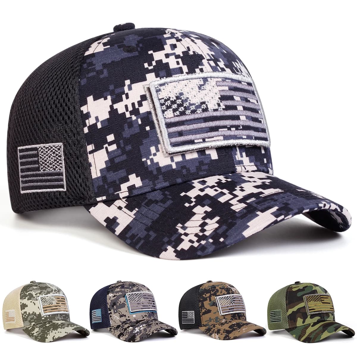 Casquette camouflage drapeau américain brodé - Unisexe printemps été outdoor - Ajustable protection UV