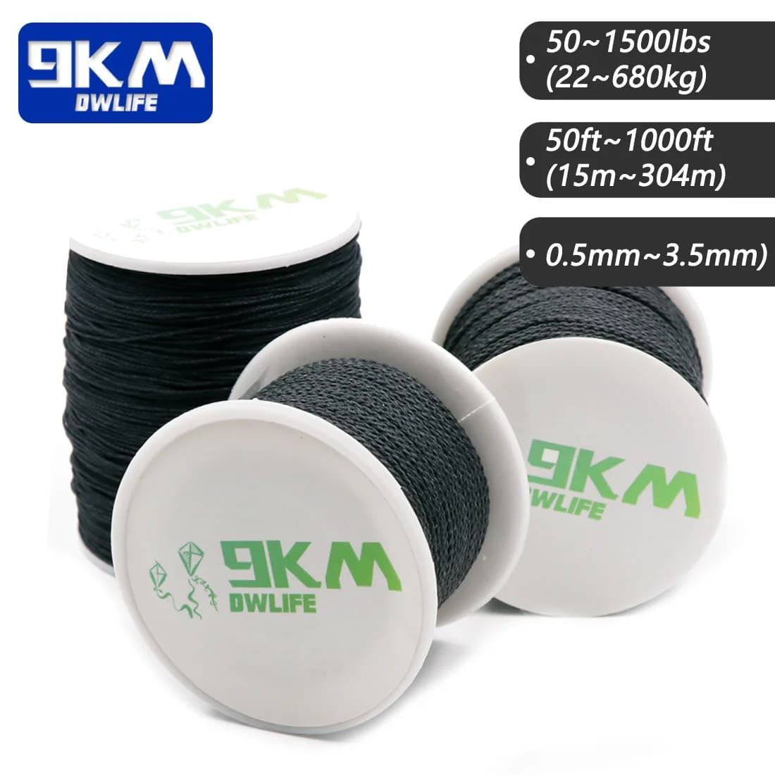 Ligne de pêche Kevlar noir 50Lbs-2000Lbs pour kite, camping et usage tactique - Corde multifonction
