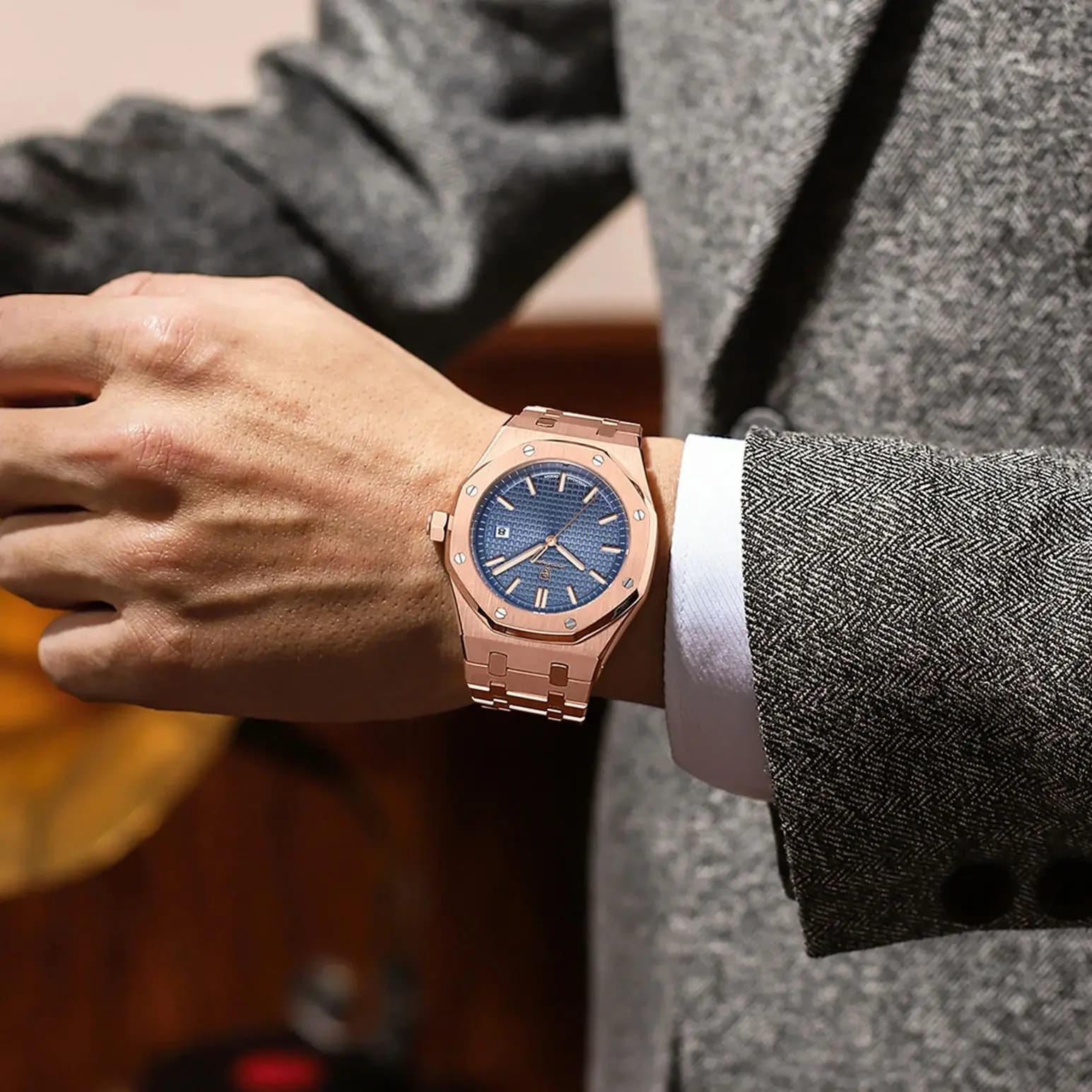 Montre bracelet homme POEDAGAR luxe acier inoxydable étanche date lumineuse quartz affaires élégante