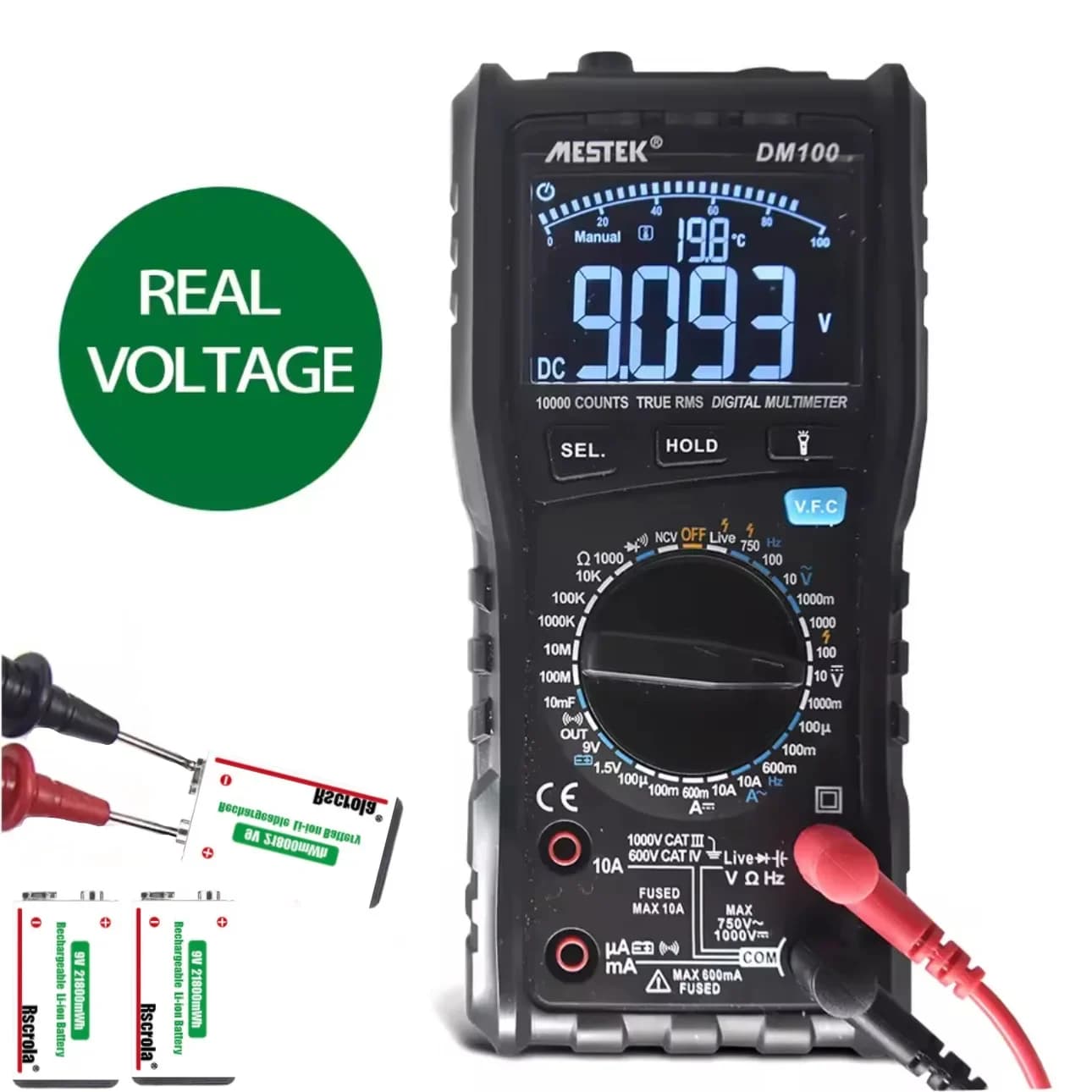 Batterie lithium-ion rechargeable 9V 21800mWh - Haute capacité pour guitare et détecteur de fumée