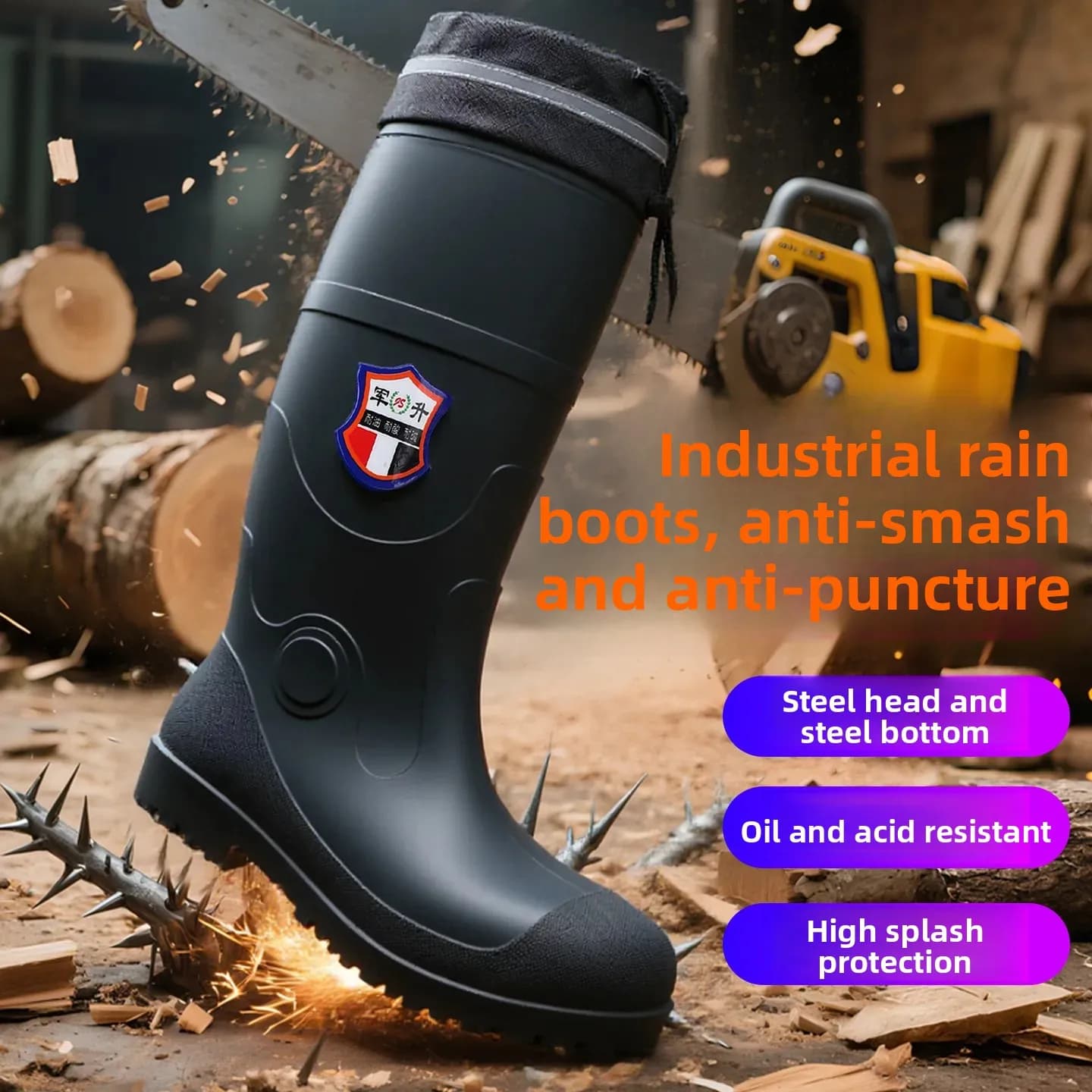 Bottes de sécurité homme noires à embout acier imperméables anti-perforation réfléchissantes