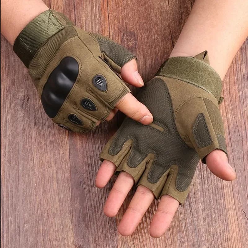 Gants tactiques demi-doigts à jointures renforcées pour pêche, chasse et sports extrêmes résistants