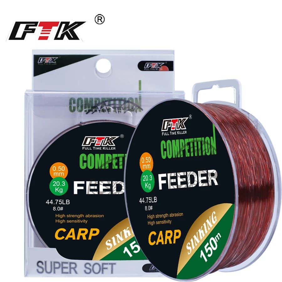 FTK fil nylon super résistant 150M 300M fluorocarbone 0.14-0.50mm pour pêche carpe 15.35-44.75LB
