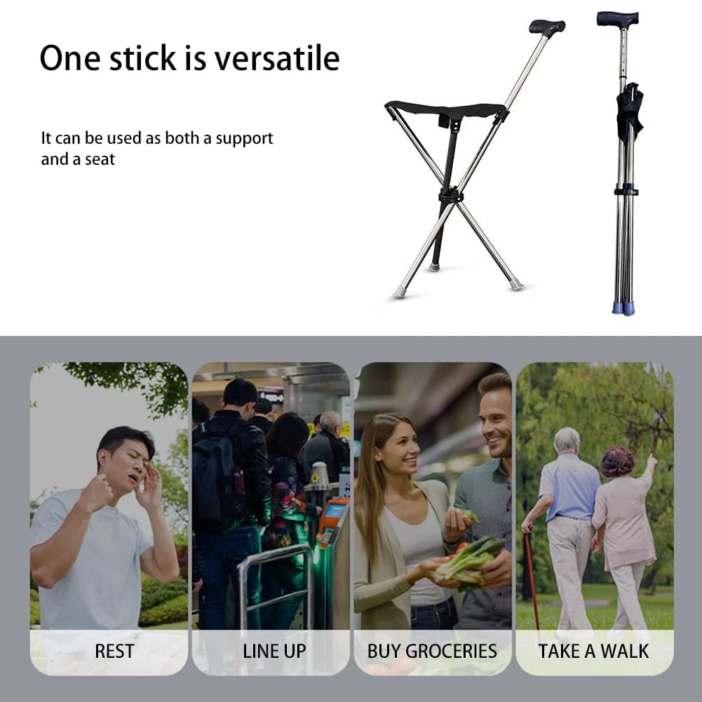 Chaise canne pliable pour personnes âgées - Aide à la marche et siège de randonnée léger