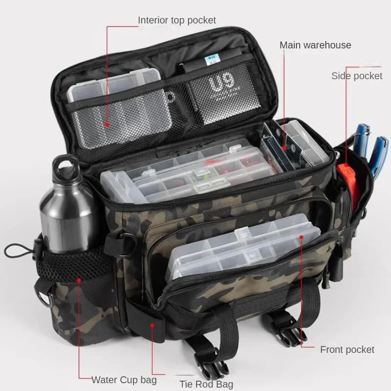 Sac à dos pêcheur étanche rangement canne à pêche portatif pêche à la mouche sport extérieur