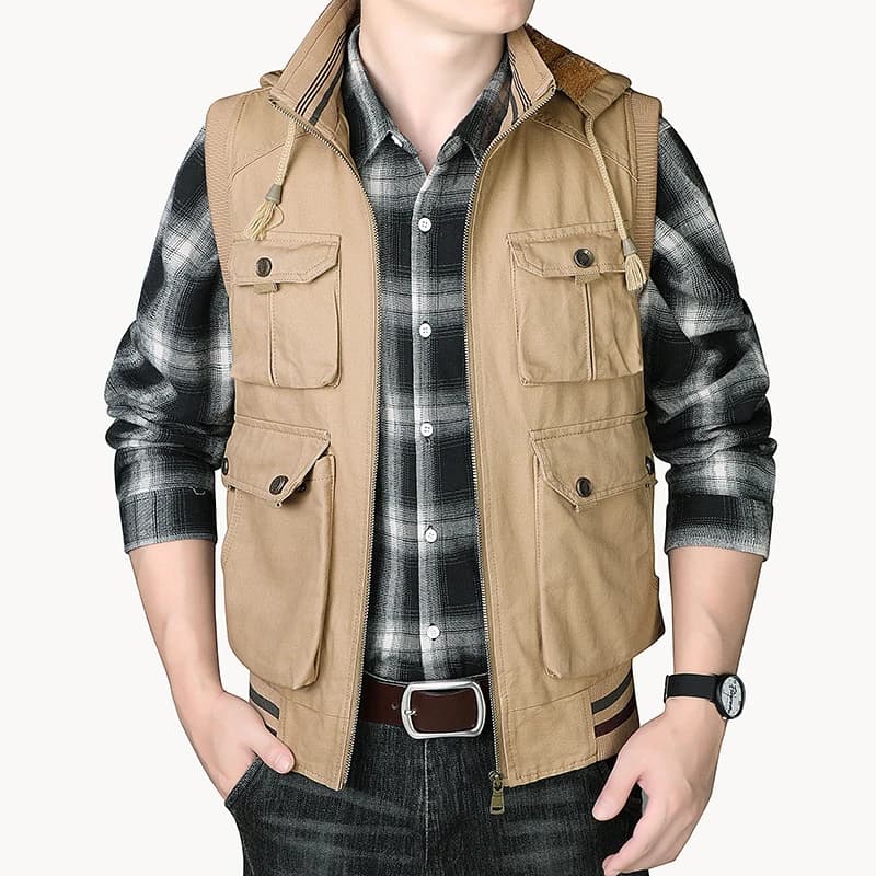 Gilet homme chaud hiver sans manches en laine et coton, vestes casual épais pour pêche