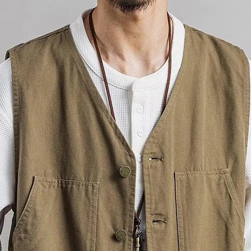 Veste de pêche sans manches pour hommes - Style coréen à poches solides - Veste de pêche homme extérieure