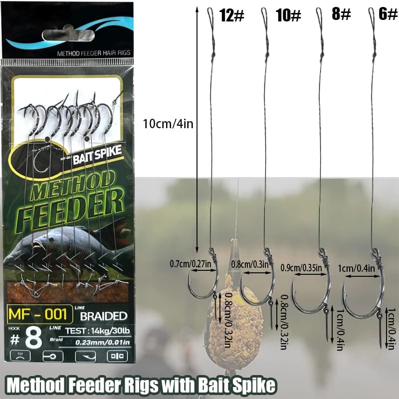 Kit 8 pièces method feeder rig premium pour pêche carpe - Spikes, clips et stoppers prémontés