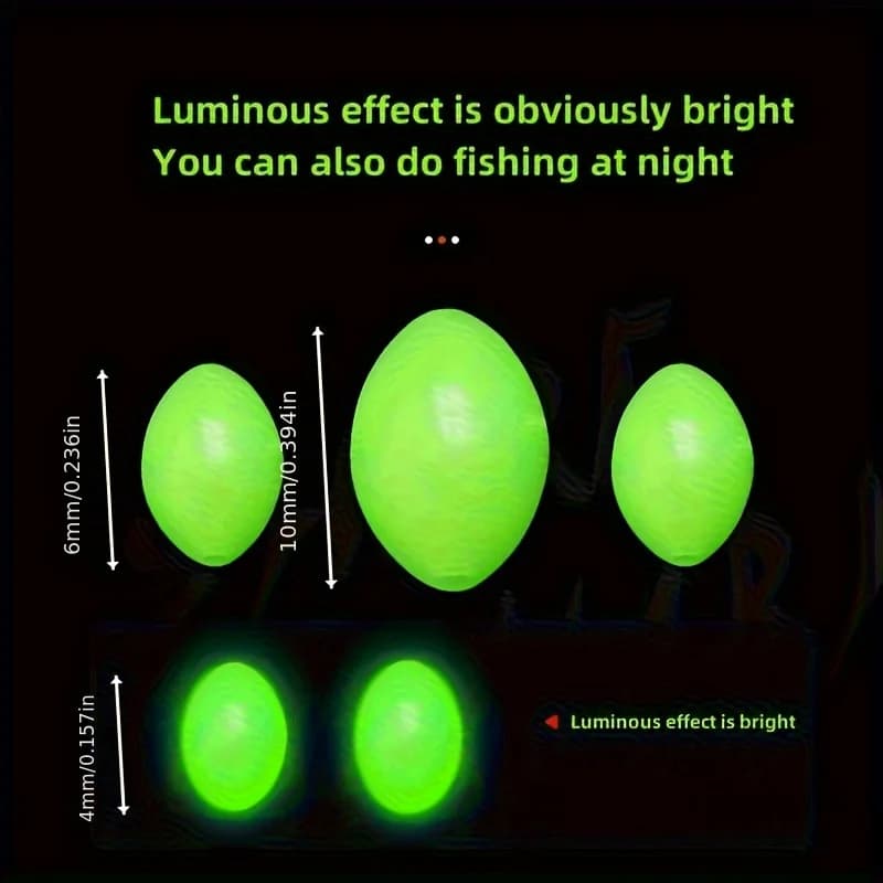 200 perles luminescentes vertes pour flotteurs de pêche - Accessoires leurres ovales
