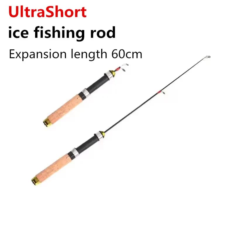 Canne télescopique mini 60cm pêche sur glace et crevettes - Polyvalente tous terrains - Matériel compact