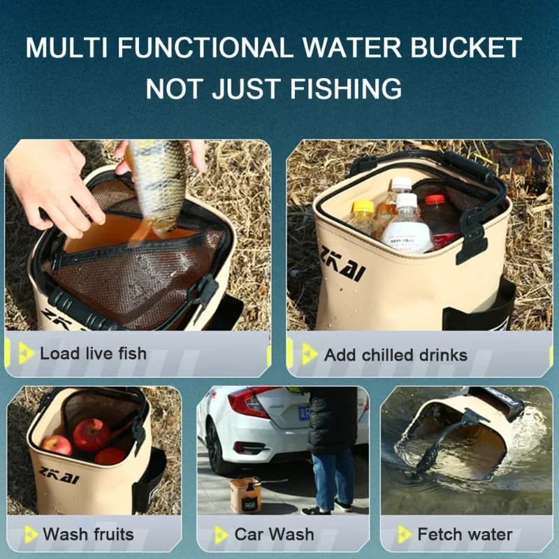 Seau pêche pliant multifonction 8L/13L - Seau camping étanche poignée ergonomique accessoire pêche