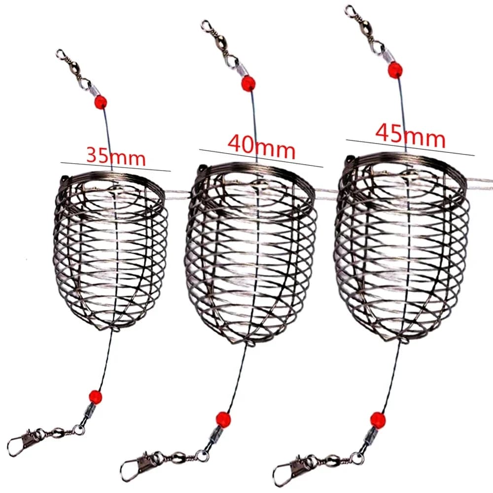 Lot de 5 cages à appâts pêche en acier inoxydable pour amorce feeder et leurres accessoires