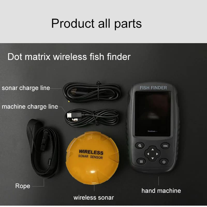 Détecteur poissons sans fil matriciel couleur capteur sondeur transducteur batterie rechargeable