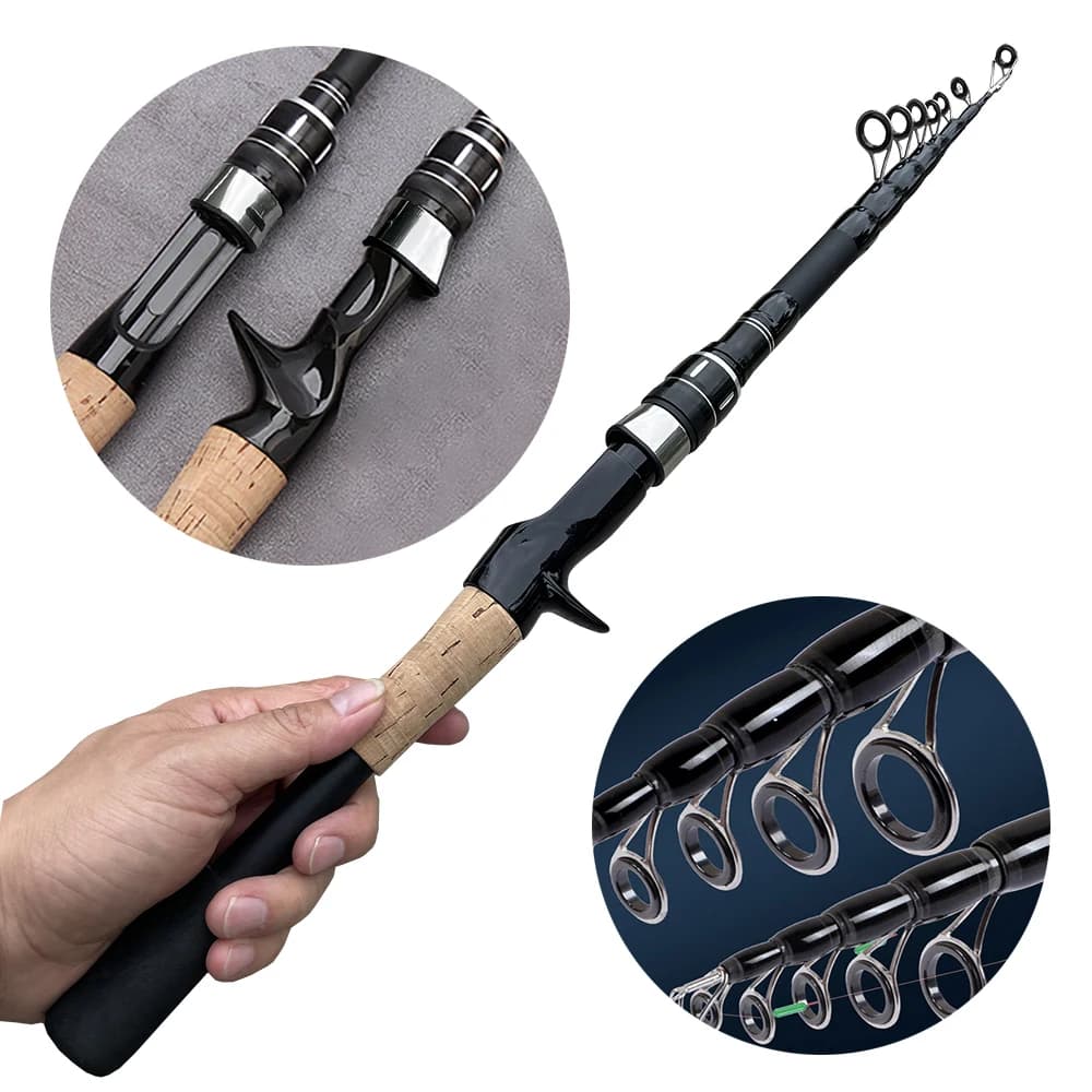 Canne à pêche télescopique baitcasting 8g-25g manche bois carbone léger professionnel pour leurres