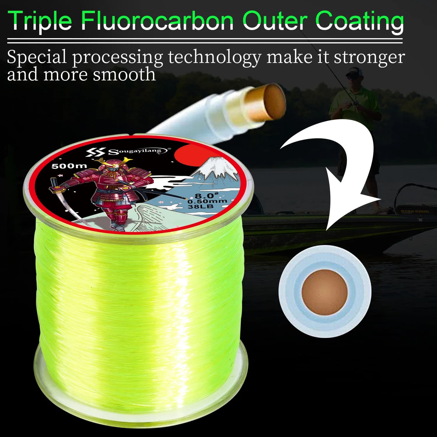 Ligne de pêche monofilament Sougayilang 500 m en nylon japonais haute résistance pour la pêche de