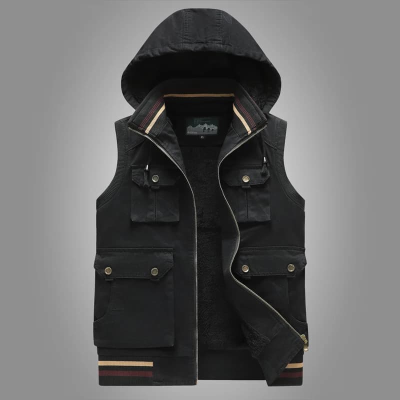 Gilet homme chaud hiver sans manches en laine et coton, vestes casual épais pour pêche