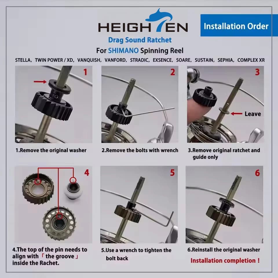 Cliquet anti-retour et dragueur spécial HEIGHTEN pour moulinet Shimano Stella Vanquish Twinpower Stradic