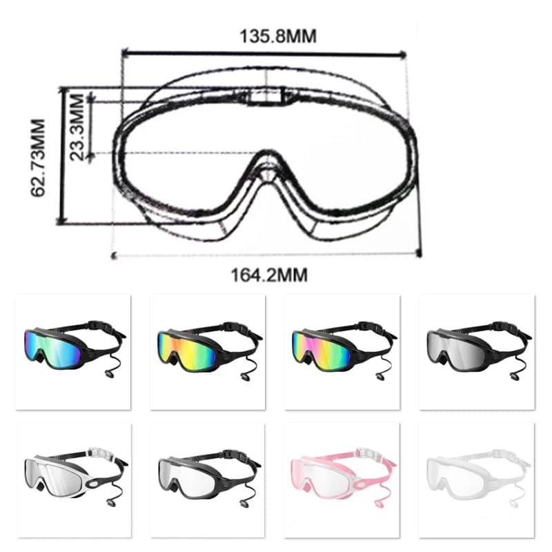 Lunettes de natation colorées électroplacées anti-buée grandes montures UV400 - Style et performance