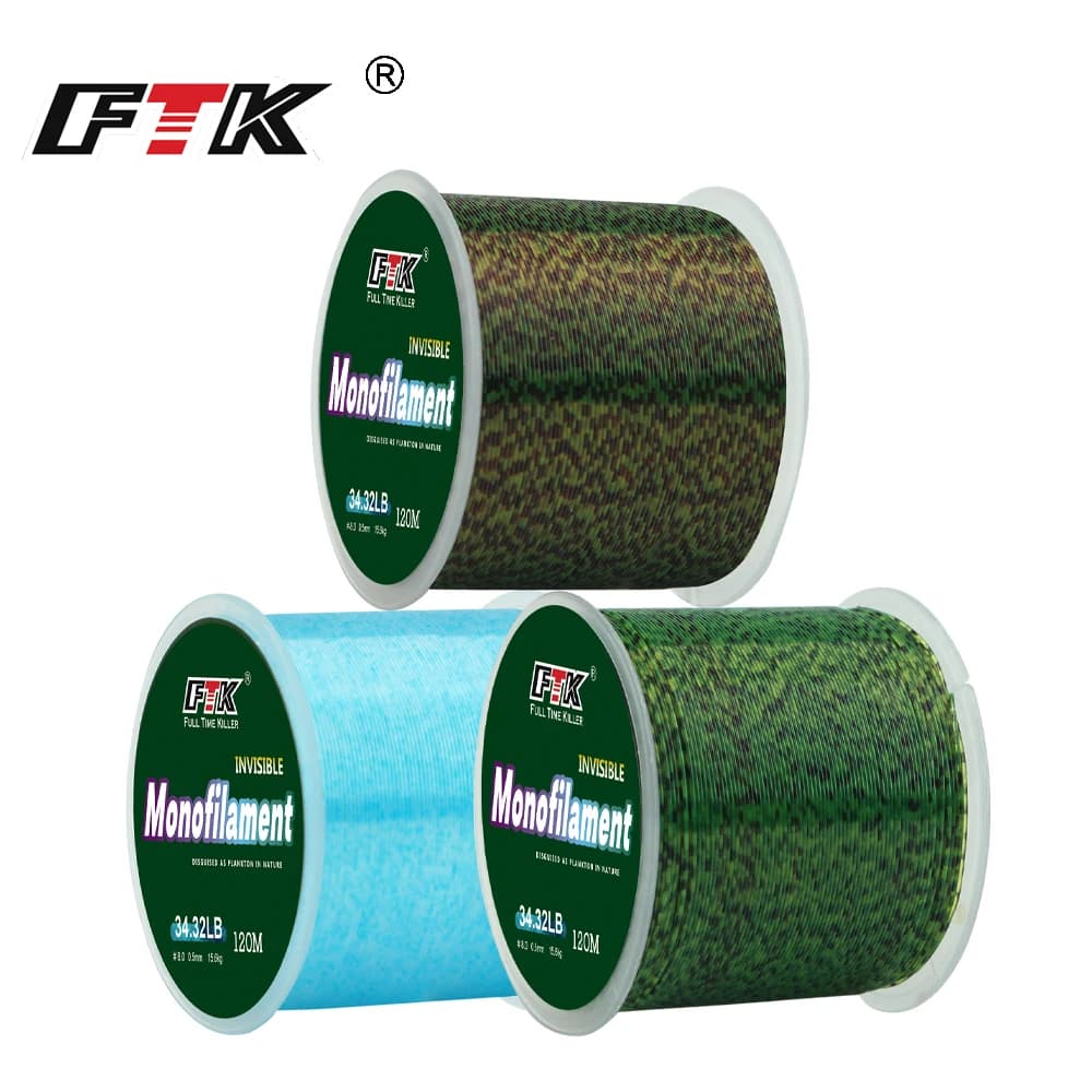 Ligne de pêche FTK 120m invisible et super résistante pour carpe, 0.20mm-0.50mm, 4.13LB-34.32LB