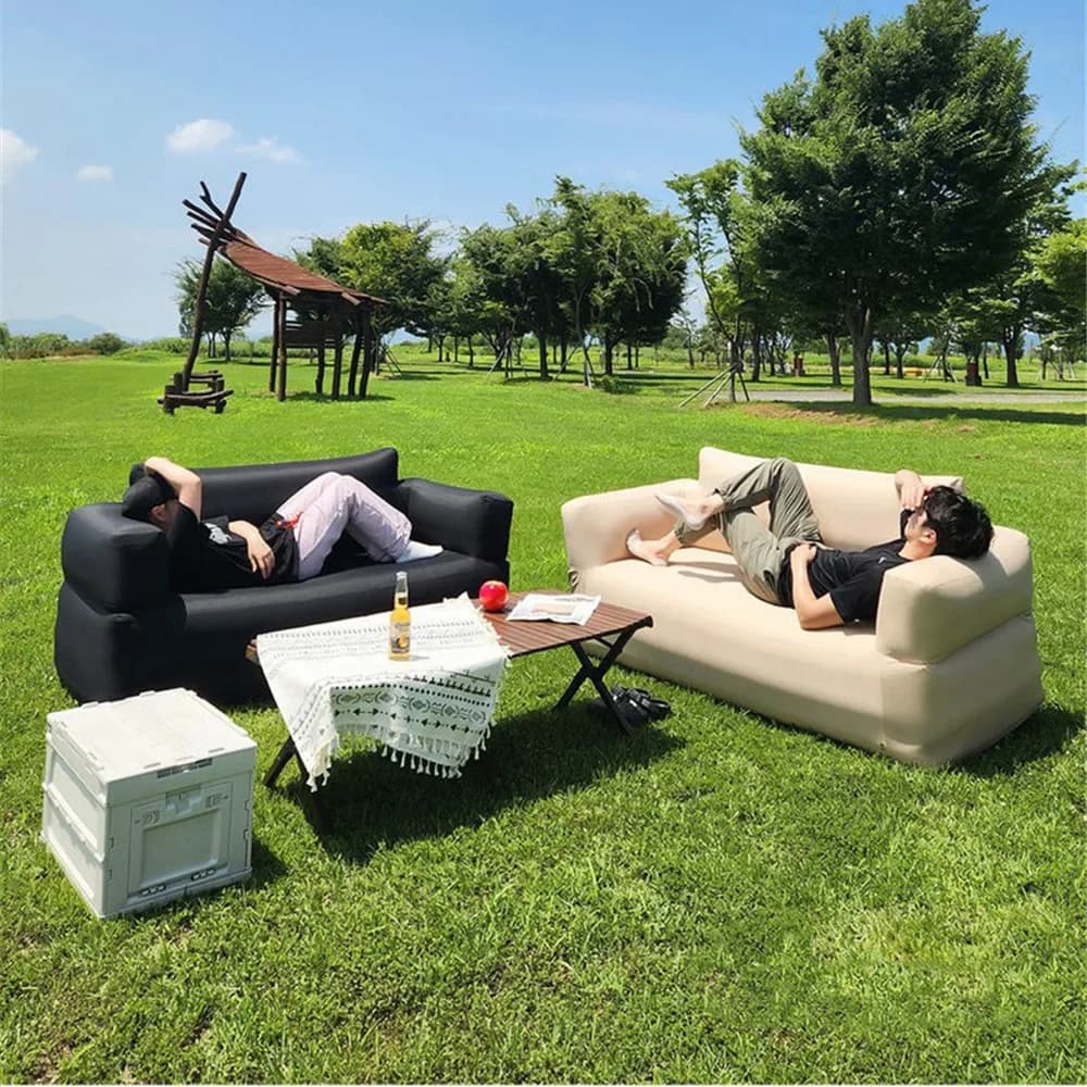 Canapé gonflable 2 personnes avec pompe intégrée - Fauteuil camping portable pliable pour extérieur