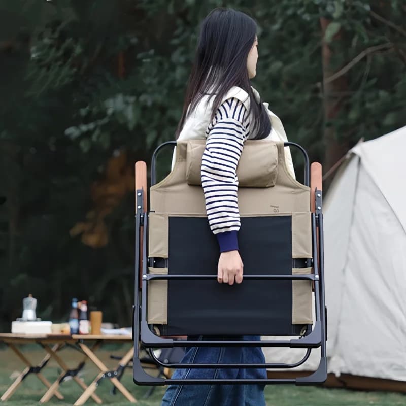 Chaise de camping à dossier haut réglable 4 positions avec appui-tête pour pêche et voyage