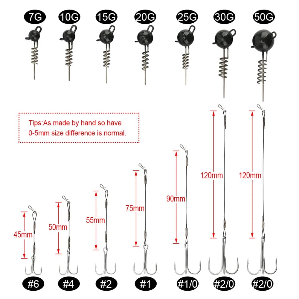 Tête Jig en bois de rose avec hameçons triple aiguisés - montage stinger rig pour basse, brochet et mer