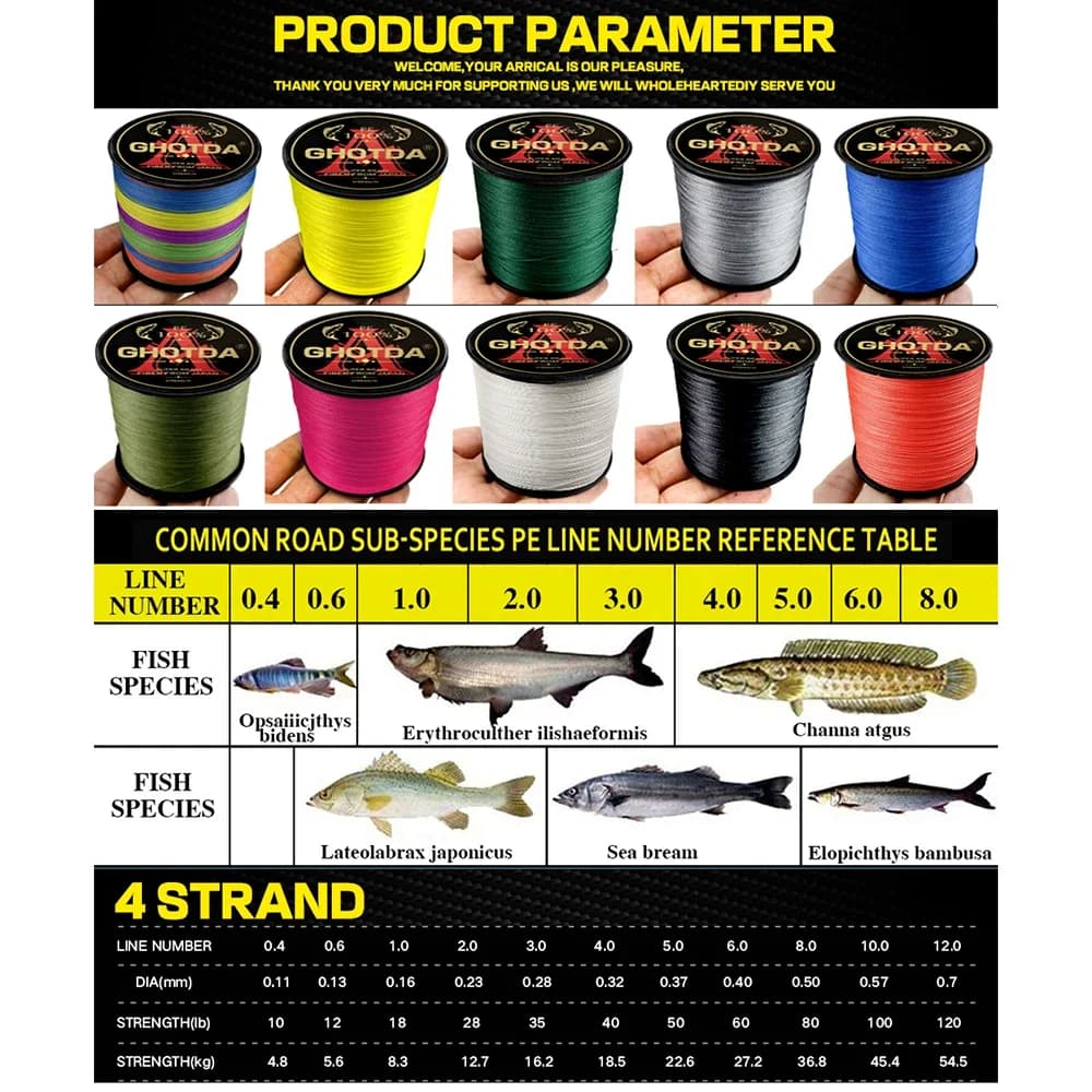 Ligne GHOTDA 300-1000m 4 brins multifilament pêche carpe 10-120lb - Grande capacité
