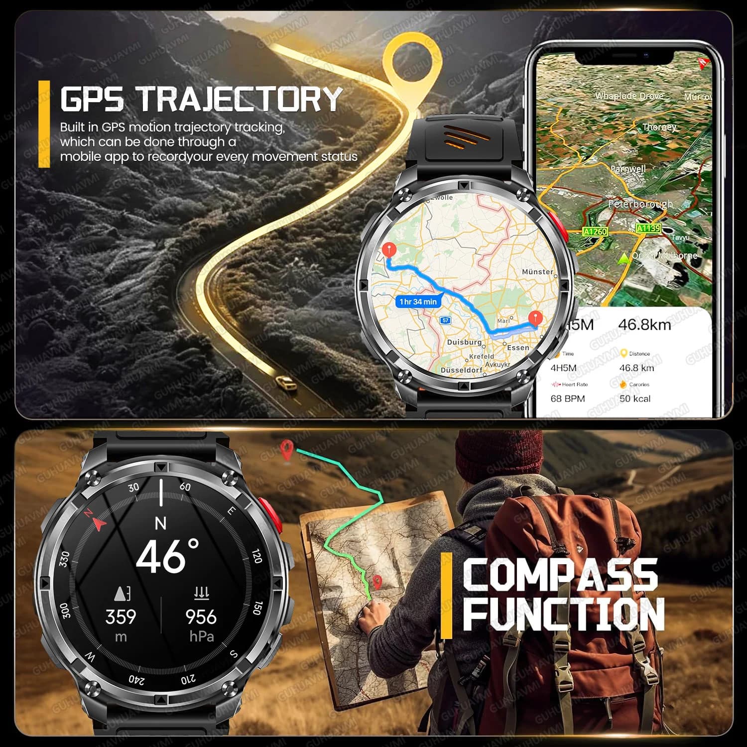 Smartwatch T-Rex3 Pro 2026 batterie 1100mAh GPS tracé parcours étanche 5ATM boussole militaire outdoor