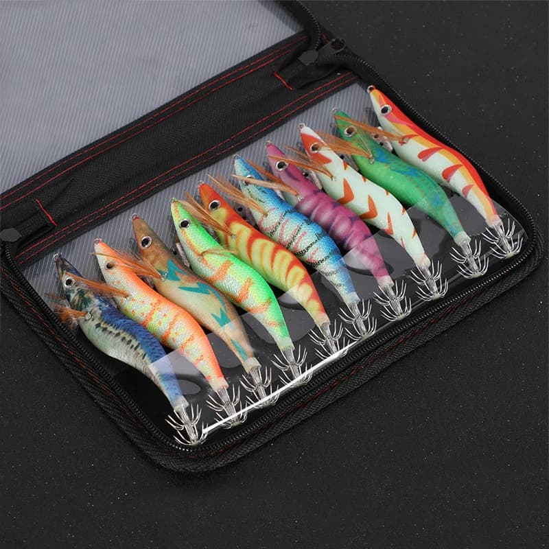 Leurre pêche leurre souple calamar pieuvre appât dur wobbleur avec yeux 3D et sac 10 pièces