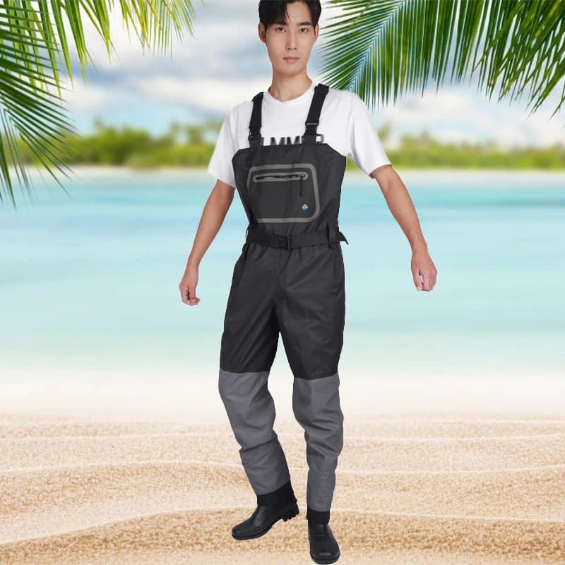 Pantalon wading étanche PVC respirant fermeture éclair avant pêche à la mouche poche couvertes