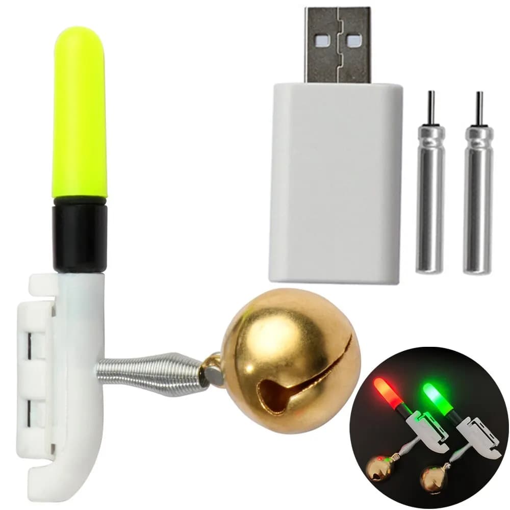 Alerte lumineuse LED pour canne à pêche de nuit, rechargeable USB, avec batterie lithium et clochette