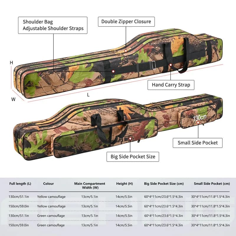 Sac de pêche mer pliable 1.3m/1.5m double épaule - Sac de rangement 2 couches pour cannes et accessoires