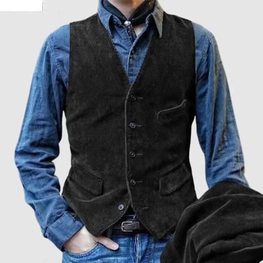 Gilet vintage style britannique en velours côtelé pour homme - Veste sans manches élégante décontractée cintrée