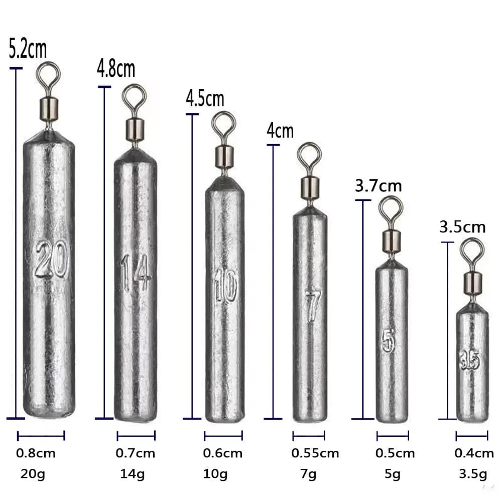 Kit plombs de pêche 15 pièces - Moule tube bullet de 3.5g à 20g pour mer et rivière