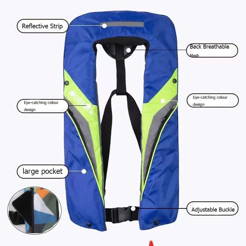 Gilet de sauvetage pêche CE - Gonflage manuel/automatique - Poche pratique - 100N/150N PFD adulte