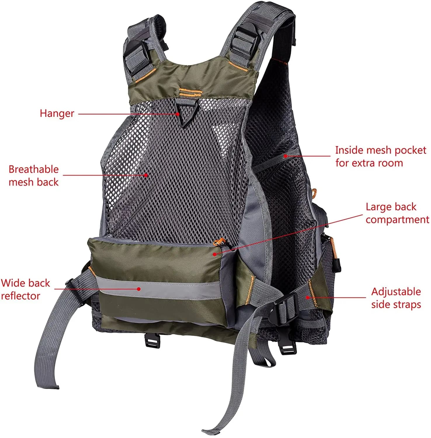 Veste de pêche respirante légère ajustable avec rangements pour matériel de pêche sportive