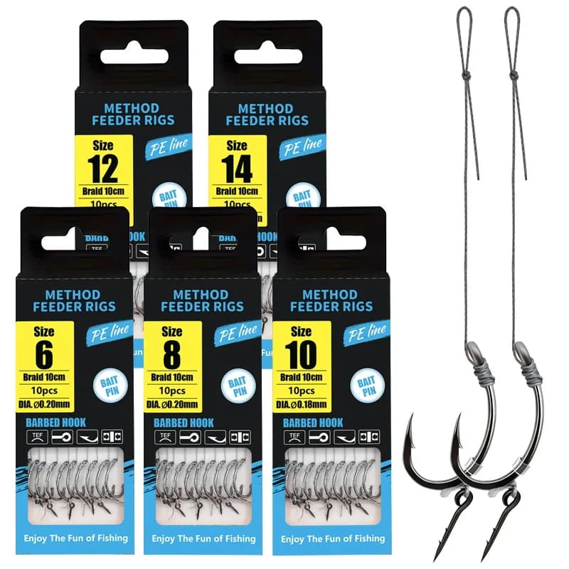 Method Feeder Fishing Rods Premium - Canne Pêche au Feeder avec Ligne Tressée et Hameçons Taille 6-14