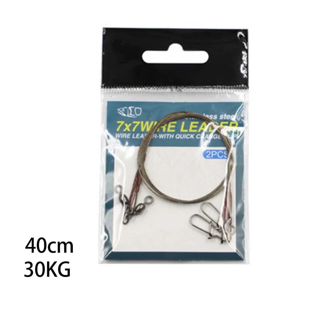 2 bas de ligne acier avec émerillon et snap - Pour pêche mer et eau douce résistant aux dents de poissons