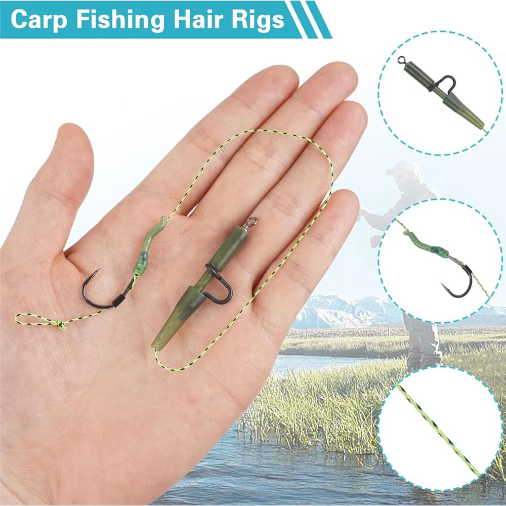 6 montages carpe pré-montés avec hameçons et lignes leaders pour boilies et appâts carp fishing