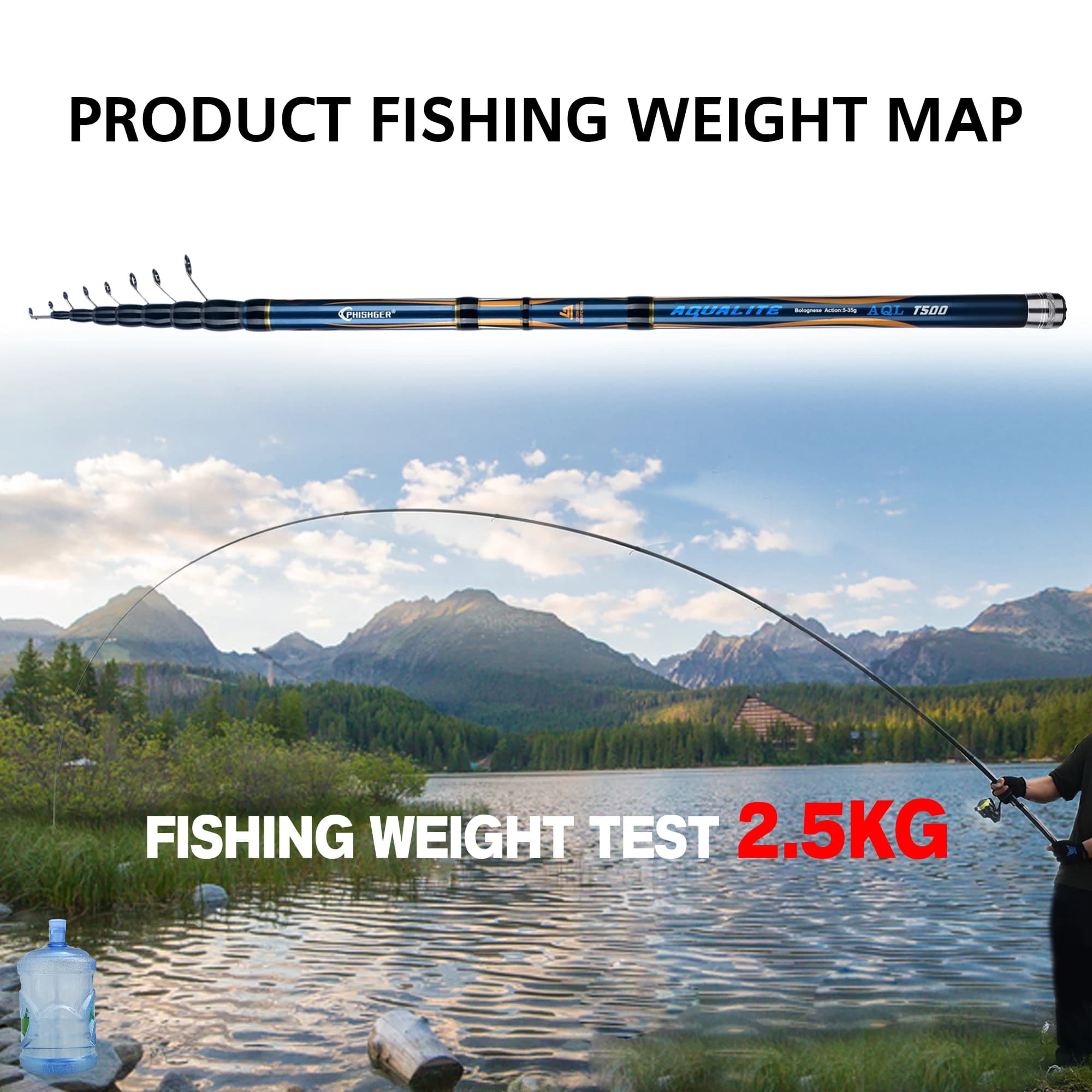 Canne télescopique bolognaise PHISHGER 4-6m 30T carbone - Pêche truite 5-35g ultralégère voyage