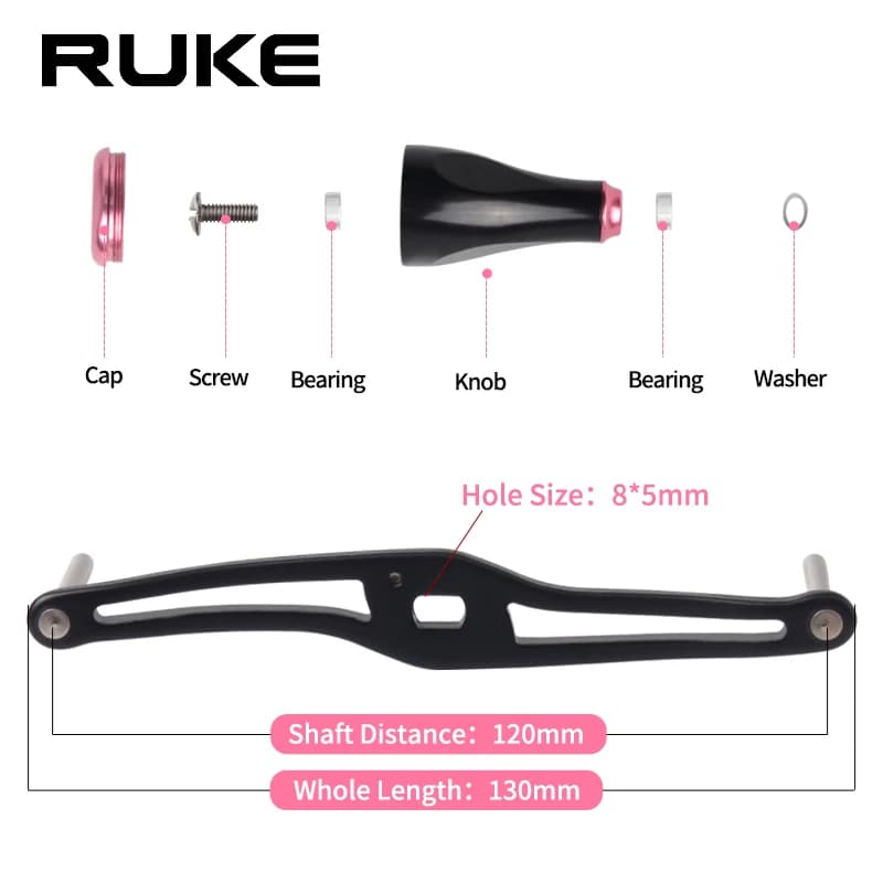 Manivelle de rechange pour moulinet Ruke aluminium double poignée 130mm trou 7*4/8*5mm compatible Daiwa Shimano Abu